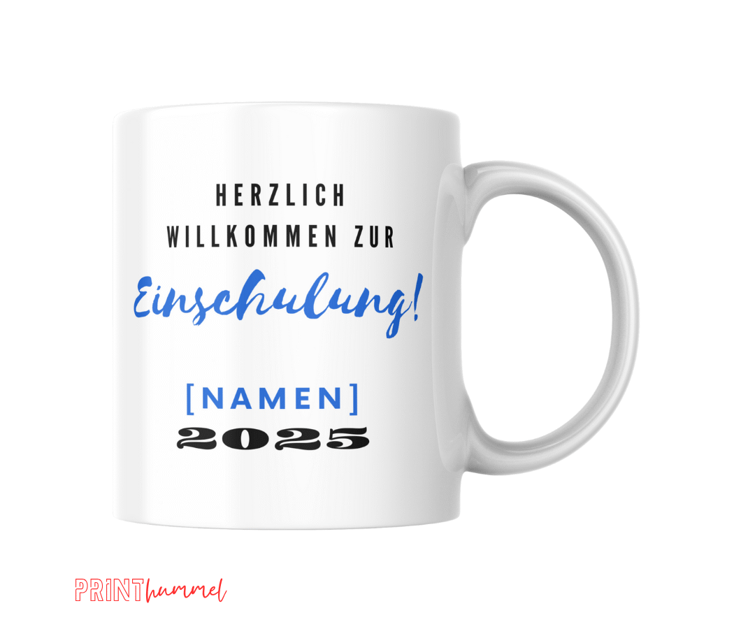 Personalisierte Tasse Blau Einschulung