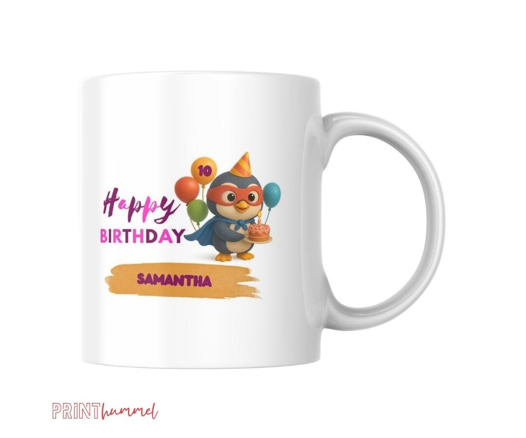 Personalisierte Geburtstagstasse mit Pinguin-Motiv