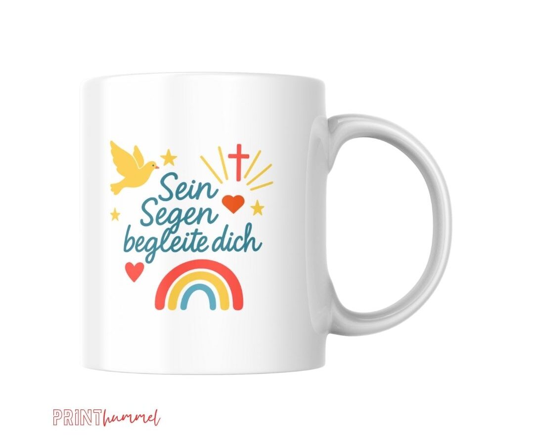 Segens-Tasse mit Regenbogen und Kreuz