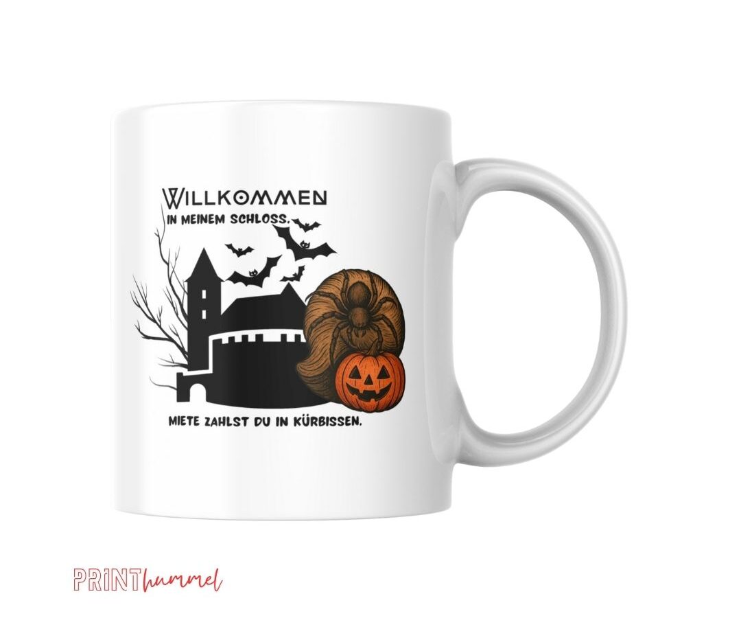 Halloween-Tasse Schloss & Kürbis-Motiv